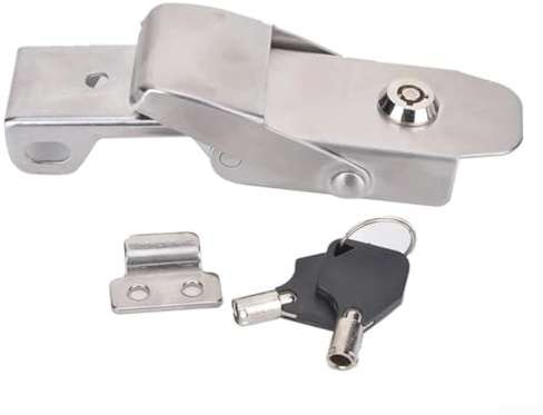 Boucle à ressort en acier inoxydable 304, avec cylindre de serrure, 2 clés, fermeture sécurisée compacte pour porte coulissante, armoire, tiroir, boîte à outils