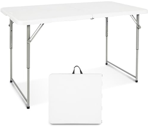 Byliable 4FT (122cm) Folding Table Adjustable Height Heavy Duty White