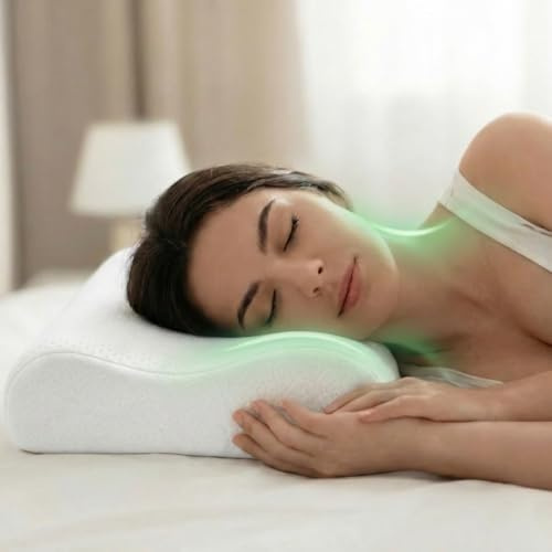 Genérico Don Koala Almohada Cervical Viscoelástica con Memory Foam, Blanco, 50x30x10/7 cm, Soporte Ergonómico para Cuello, Funda Extraíble Lavable, Talla S