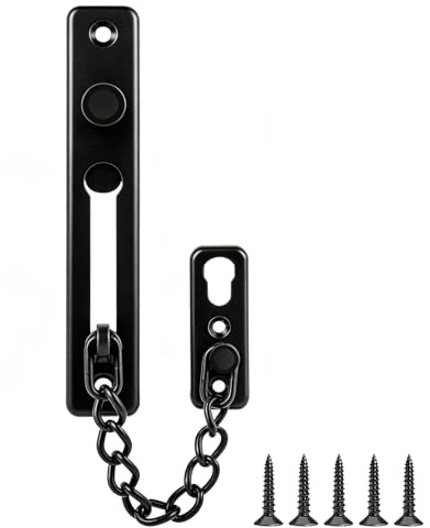 Merzio Door Chain Lock Heavy Duty Stainless Steel, Security Door Chain with Spring Anti-Theft Press Lock, Front Door Security Guard for Home, Hotel, Apartment & Bedroom (Black)