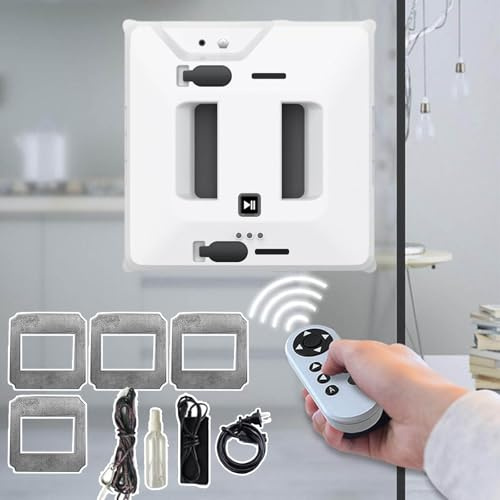 Robot nettoyeur de vitres - Appareil automatique intelligent avec aspiration 3000 Pa, double pulvérisateur d'eau, télécommande, corde de 4,5 m pour fenêtres hautes et plafonds