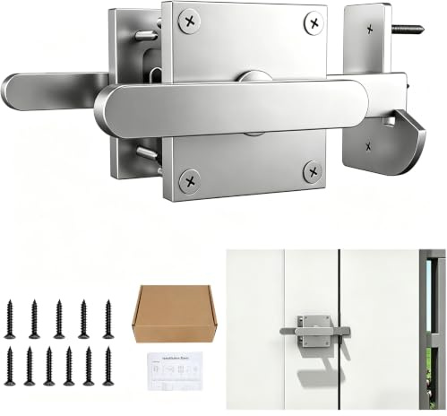 Ruaizel Doppelseitiger Torriegel, Robuste Schwingtürriegel, Zaunriegel, Torbeschläge für Holzzaun, Türriegel Riegelschloss Aluminium für Gartentor, Scheunentor, Holztüren, Zauntür (Silber)