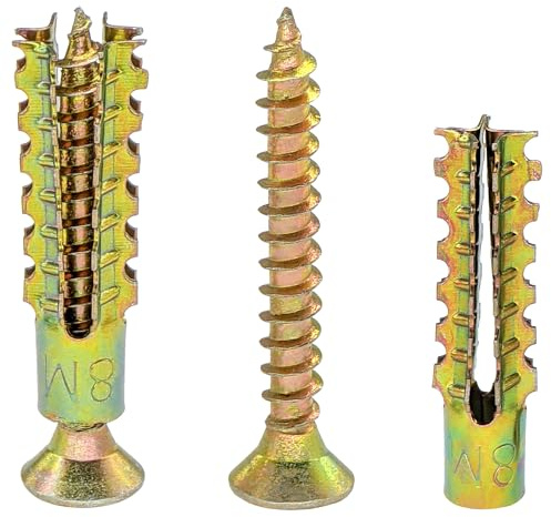 65-Pack Metal Expansion Anchors Bolts – Serrated Drywall Anchor with Screw Set (Colored Zinc)