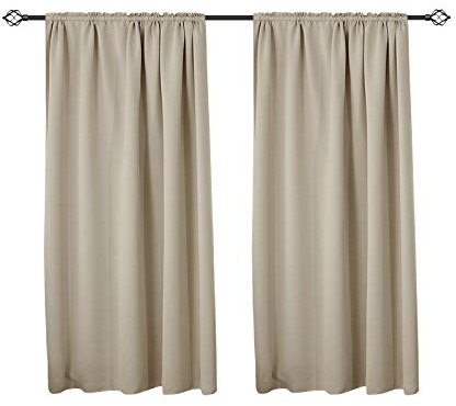 WOLTU 2er Set Gardinen, Verdunklungsvorhänge für Wohnzimmer Kinderzimmer, Blickdicht, Kräusebänder für Schiene, 250 g/m², kälteschutz lichtundurchlässig, 135 x 175 cm, Sand