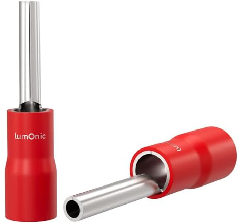 Lumonic 25x Stiftkabelschuh 0,5-1,5mm² Rot | Kupfer verzinnt | sichere Kabelverbindung ohne Löten | Crimp-Kabelschuh ideal für Lüsterklemmen | KFZ, Maschinenbau, Wohnmobil