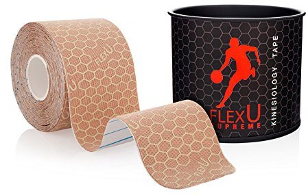 FLEXU Ruban de kinésiologie Rouleau Unique (prédécoupé ou continu) ; Propriétés avancées de résistance et de flexibilité ; Récupération thérapeutique Plus Durable ; Bande de Sport (Beige prédécoupé)
