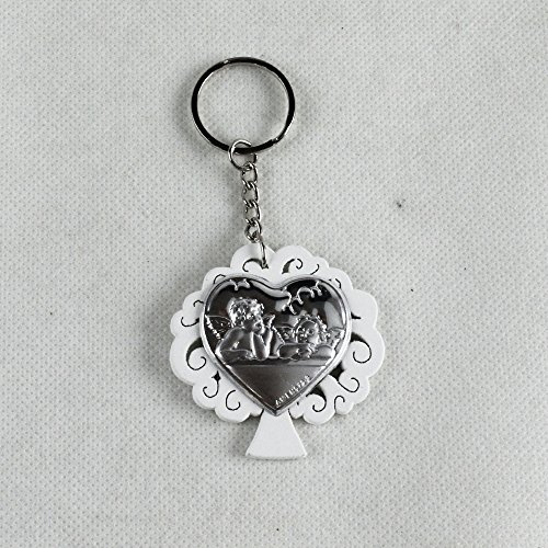 DLM26777 (Kit 12 Pezzi) Portachiavi Albero della Vita in Legno e Cuore Coppia Angeli Puttini Angioletti bomboniera
