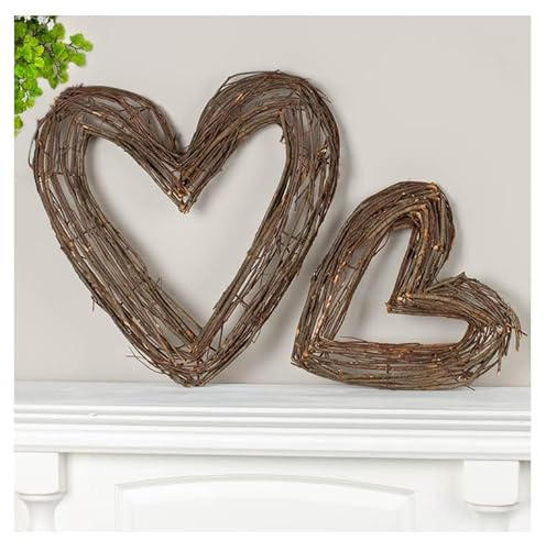 Pack of 2 Rustic Natural Grapevine Twig Heart Wreaths - Heart Shaped Vine Wreath Frames Ready for DIY (Large: 23 L + Small: 16 L)