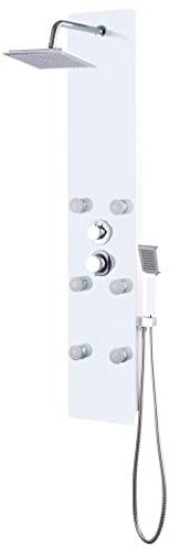 Festnight- Duschpaneel Regendusche Handdusche Massagedusche Duschset Duschsystem Edelstahl und Glas 25 x 44,6 x 130 cm Wei?