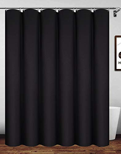 Homehold Waterproof Polyester Shower Curtain With Hooks, 180 x 180cm Black Bath Curtain