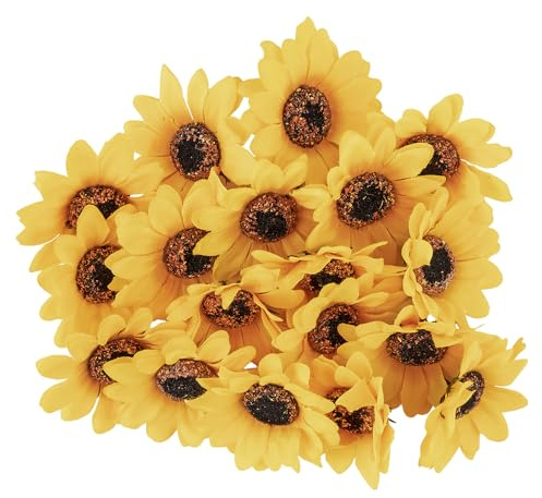 Ideen mit Herz Deko-Blüten, Kunstblumen, Blüten-Köpfe, Verschiedene Sorten, ca. Ø 7 cm (Sonnenblumen - gelb - 18 Stück)