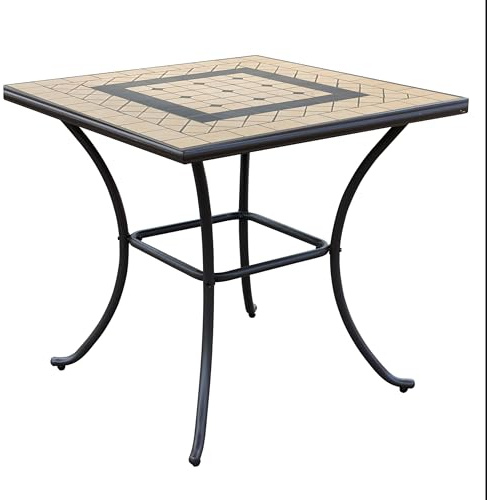 milani home - tavolo da giardino quadrato, Ventus, piano mosaico, 80 x 80 cm, taupe