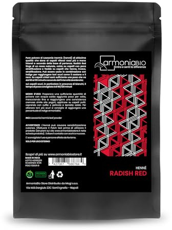 ArmoniaBio RADISH RED Pflanzenhaarfarbe, Haarfarbe für ein intensives & lebendiges Rot, Naturhaarfarbe 100% pflanzlich, natürlich & vegan, Ecocert Cosmos zertifiziert, 100g
