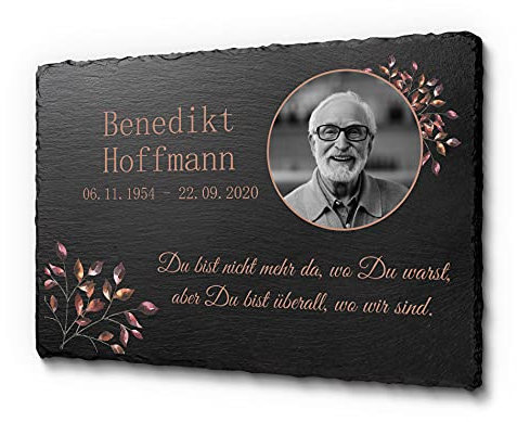 CHRISCK design Grabstein mit UV-Druck | Gedenkstein 100% frei gestaltbar | Schiefertafel für den Außenbereich für Deinen Lieblingsmenschen