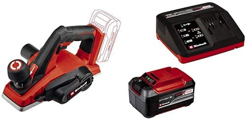 Einhell Cepillo con batería TE-PL 18/82 Li-Solo Power X-Change (18 V, iones de litio, profundidad de pasada hasta 2 mm, gran eje de cuchilla, zapata de sujeción automática,)+ Starter Kit 5,2Ah