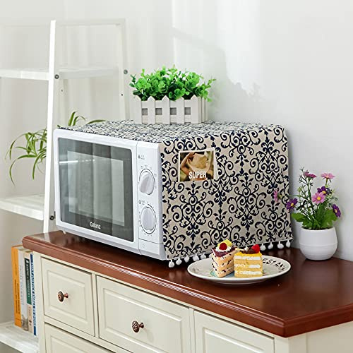 Microwave Dust Proof Cover,Microwave Oven Accessory Protective Cover Microwave Oven Cover Dust-Proof Covers Hood Home Decor Microwave Anti-Oil Towel，Blue and White Porcelain