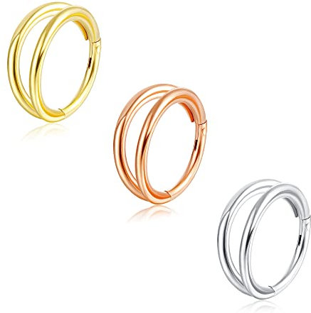 Milacolato Doppel Nasenring Piercing Chirurgenstahl 316L Edelstahl Septum Ring Clicker Daith Ohrringe Creolen Conch Rook Helix Tragus Piercing Schmuck für Damen Herren 18G8mm