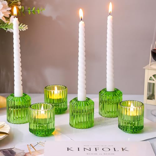 Lot de 6 bougeoirs en Verre 2 en 1, photophores Transparents, bougeoirs colorés pour Centre de Table, décoration d'intérieur, Mariages, Cadeaux, Noël, Anniversaire, Chambre (Vert)