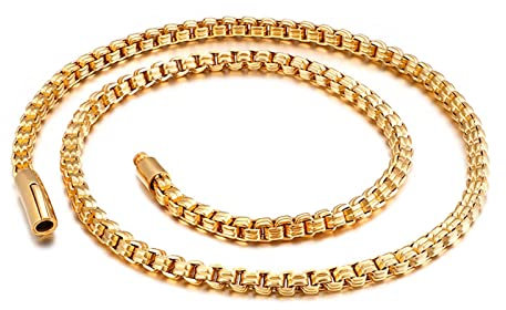 BCughia Männerkette, Kette Herren Gold Anderer Kettentyp Andere Verschlussart Edelstahl Quadratisches Perlendesign Jubiläum 680x6mm Halskette