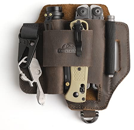 Topstache Leather Multitool Sheath,EDC Belt Organizer for Work and Daily Use,Leatherman Sheath,EDC Pocket Organizer for Flashlight and Multitool,Gifts for Men for Multitool,Darkbrown