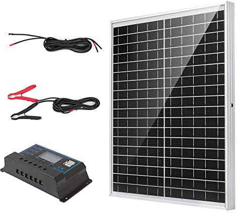 Nicesolar 20W 12V Solar Panel Kit Battery Maintainer Trickle Charger, Waterproof Off-Grid Solar System, 20A Solar Charging Controller, for Camping,Car,RV
