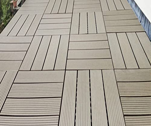 WILSONS DIRECT - 11pcs (1m²) WPC Interlocking Decking Tiles - Durable Non-Slip Outdoor Flooring - Easy Installation Weather-Resistant Tiles - Ideal for Gardens, Terrace, Balcony & Patios (Grey)
