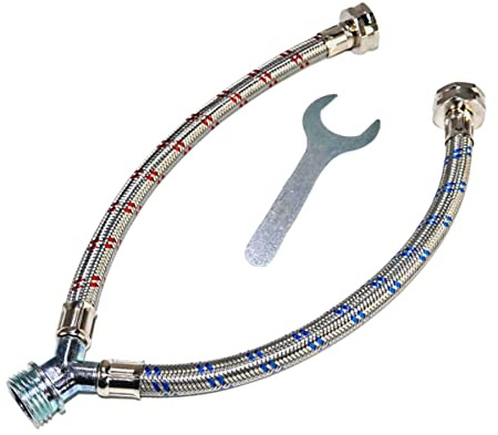 Washing Machine Y-Mixer/Y-Split Water Hose - Burst Proof STAINLESS STEEL - (1 FT) Long Legs - 3/4 Inch Brass Fittings - Y-Splitter Water Hose Connector for Washing Machines Hot & Cold Water Supply