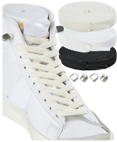 Stepace 3 Paires de Lacets Plats pour Baskets, 8 mm de Large Lacets élastiques sans Noeud pour Enfants Adultes Noir Blanc Blanc cassé 100