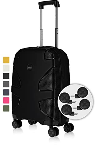 IMPACKT IP1 4-Rad Handgepäckkoffer aus recyceltem Material mit 6 Jahren Garantie; nachhaltiger Hartschalenkoffer mit austauschbaren klick-Rollen + USB Port; 55 cm, 2,8 kg, 38 Liter