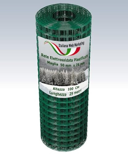 ITALIANA WEB MARKETING RETE ELETTROSALDATA PLASTIFICATA EXTRA FORTE MAGLIA 50 mm X 75 mm ROTOLO 25 METRI LINEARI Made Italy (200 CM)