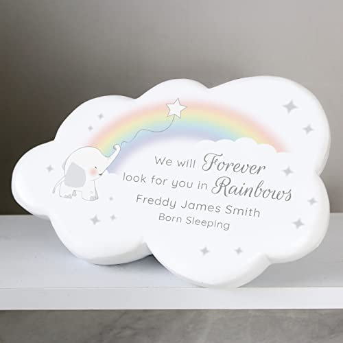 Custom Personalised Rainbow Elephant Cloud Memorial Resin Stone with Custom Message