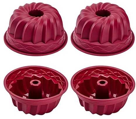 Nalchois 4 Inch Silicone Mini Cake Pan Set of 4, Nonstick BPA Free Cake Molds for Baking, Oven Dishwasher Safe Fluted Tube Pan for Pumpkin Cake, Jelly, Brownies, Bread, Pudding