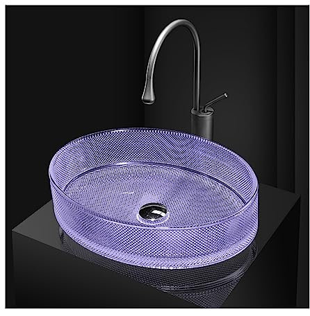 Lavandino Da Bagno Da 20 '', Lavabo Da Appoggio Ovale Con Scarico A Scomparsa, Lavelli Da Bagno in Vetro Artistico, Lavabo Da Appoggio Con Rubinetto in Ottone Grigio Canna Di Fucile,Viola