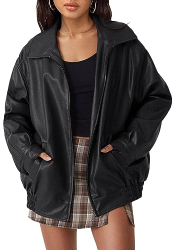 AUTOMET Women's Oversized Faux Leather Jacket for Fall and Winter