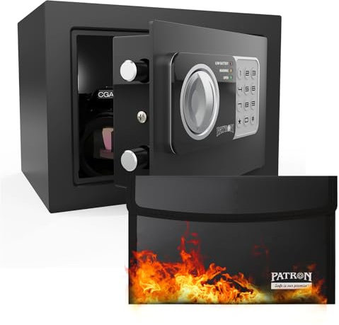 17NEF-FP PATRON Safe Box with Digital Electronic Security Keypad Fireproof Mini Small Safe,Money Safe,Wall or Cabinet Safe for Home Office Travel Business Use, 0.236 Cubic Feet Black