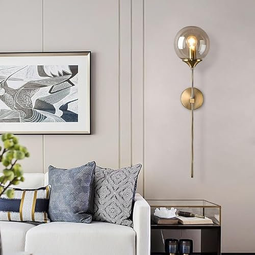 Wandleuchte Flur Kabellose Wandlampe Gold Modern E14 mit Klarglasschirm Wandbeleuchtung Indoor Festverdrahtete Wand licht für Schlafzimmer Wohnzimmer Bad Küche Spiegelleuchten (Color : Brown)