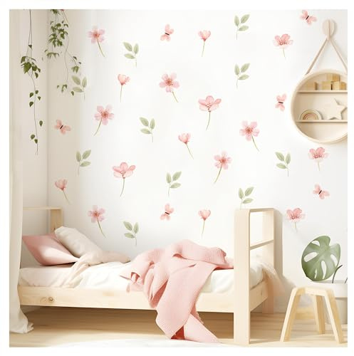 Little Deco Väggtatuering blommor fjärilar set väggklistermärken barnrum flickor väggklistermärken babyrum rosa sovrum väggdekoration DL998-04