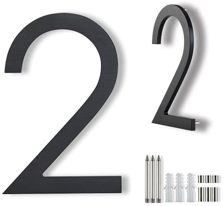 Pantaqi numero civico moderno 20cm, numero civico in metallo,numero civico grande,numeri civici esterni ferro battuto Nero opaco galleggiante ealluminio 2