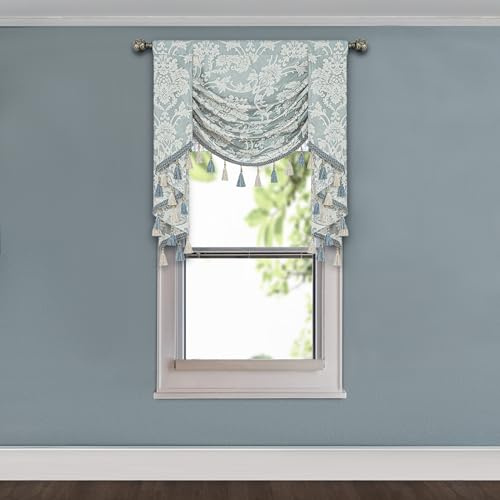 TOPLUXE Swag Volant Vorhang für Schlafzimmer Esszimmer Wohnzimmer Küche, Damast Kurzstore Waterfall Volant-Vorhang für Fenster 1 Stück (Breite 100cm, Grün)
