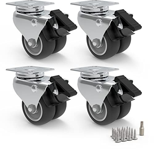 PRIOstahl Möbelrollen 4er Set 50 mm - bis 100 kg pro Rad Schwerlastrollen mit Bremse - Lenkrollen für Innen & Außen - Robuste Transportrollen mit Montagezubehör