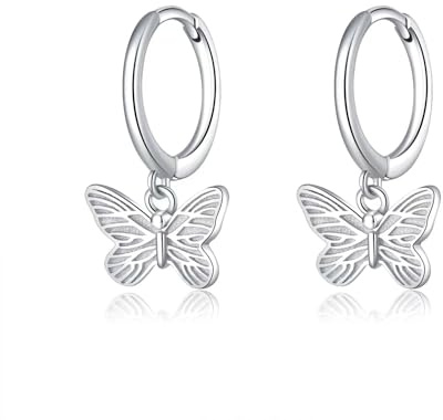 SLUYNZ Sterling Silver Butterfly Earrings Hoop for Women Girls Small Butterfly Hoop Earrings Huggie Drop