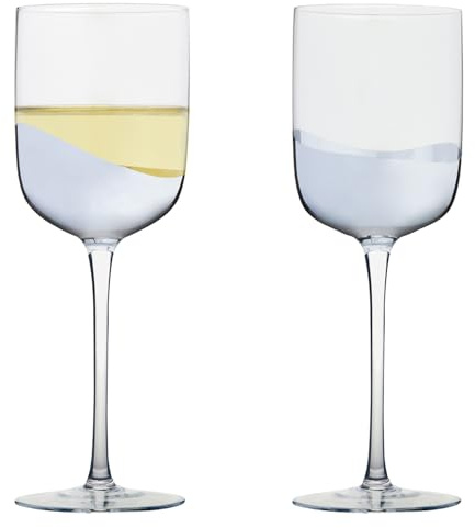 Anton Studio Designs Wave Handmade Wine Glasses Perfect for Red Wine, White Wine, Water, or Beverages - 400 ml - Silver - Set of 2 Elegant Wine Glasses