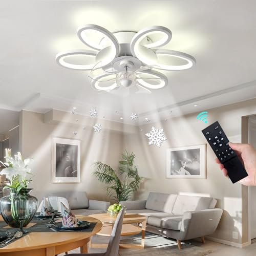 Luyaim 65CM Ventilateur De Plafond Silencieux Avec Lumiere Et Telecommande, 6 Vitesses Moteur DC Réversible, LED Réglable Suspension Luminaire Pour Chambre Salon, Moderne Plafonnier Ventilateur Design