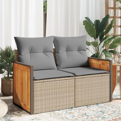 Juroupi Gartensofa mit Kissen 2-Sitzer GartenmöBel Terrassensofa Outdoor Sofa Balkon Outdoor Couch Loungesofa Outdoor Beige Poly Rattan - 366099