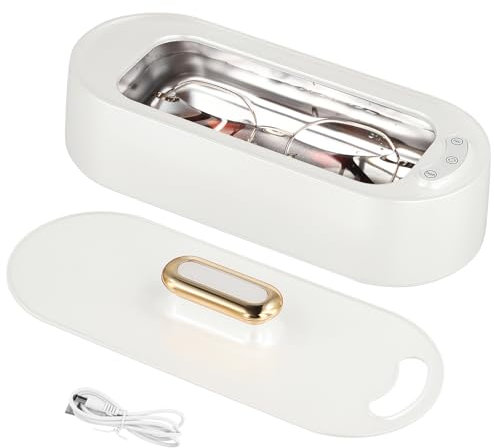Ultrasonic Cleaner 400ML 45000Hz, Ultrasonic Jewellery Cleaner Professional Sonic Cleaner with One-Touch Operation and 2 Modes, Jewellery Cleaner for for Glasses, Rings, Dentures, Jewelry(WHITE)