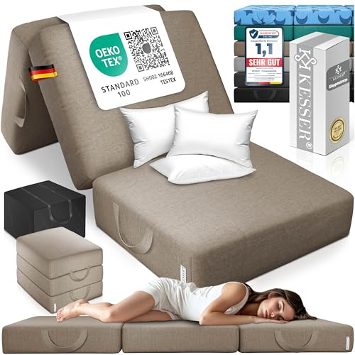 KESSER® Klappmatratze 90 x 200 x 15 cm Gästematratze 3-Fach faltbar zum Sitzhocker Faltmatratze Schaumstoff 25kg/m³ extra dick 15cm atmungsaktiv waschbar Abnehmbarer Bezug inkl. Camping Tragetasche