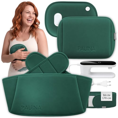 Die originale smarte Pauina-Wärmflasche, elektrische Wärmflasche wiederaufladbar & kabellos, 5-teiliges Set mit Wärmflaschengürtel & Flanellbezug,170 cm Periodengürtel, Bis zu 5 Std. Wärme