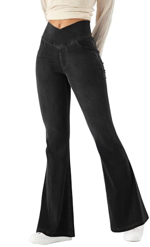 LaiEr Bootcut Jeans Femme V-Crossover Taille Haute Contrôle du Ventre Fit Pantalons de Legging Yoga,Tissu en Jean Souple à Haute élasticité,Pantalon de Fitness à Coupe stéréoscopique.