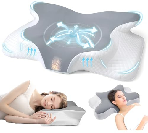 CeruleTree Memory Foam Pillow for Neck Pain Relief, Orthopedic Neck Pillow, Ergonomic Neck Support Pillow for Side, Back & Stomach Sleepers, Removable Washable Pillowcase, Light Grey