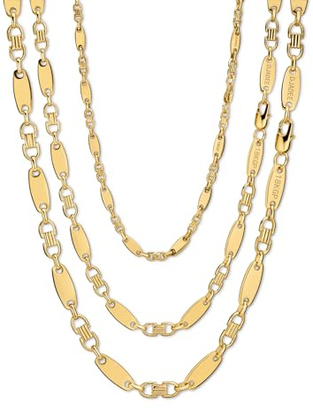 DJADEE Herren Kette Gold 750 vergoldet Premium Edelstahl 316L Plattenkette 5/8/10/12 mm Wasserfest Hypoallergen Hochglanzpoliert Geschenk für Männer Halskette Steigbügelkette 18 Karat gestempelt